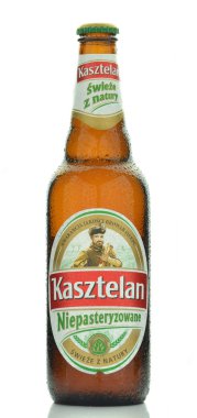 Kasztelan unpasteurized  lager beer isolated on white background