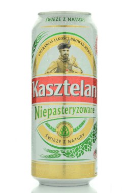 Kasztelan unpasteurized  lager beer isolated on white background