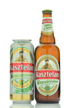 Kasztelan unpasteurized  lager beer isolated on white background