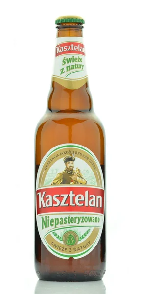 Kasztelan unpasteurized  lager beer isolated on white background — 图库照片