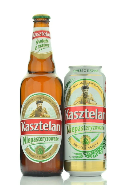 Kasztelan unpasteurized  lager beer isolated on white background — Stock Photo, Image