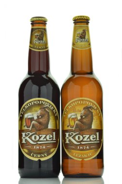 Beyaz arka plan üzerinde izole Velkopopovicky Kozel bira