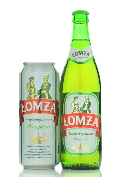 Lomza unpasteurized lager beer isolated on white background — Stock Photo, Image