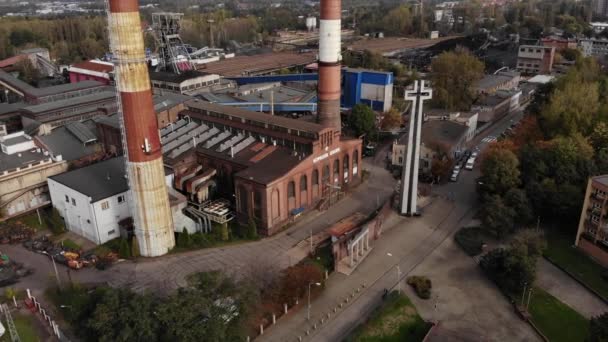 Arial View Front Brick Main Building Historical Coal Mine Kopalnia — Stockvideo