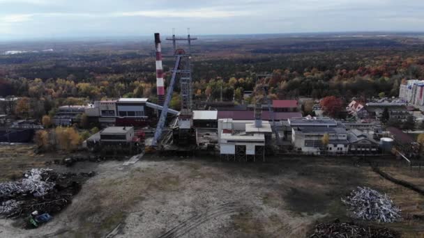 Arial View Front Brick Main Building Historical Coal Mine — Vídeos de Stock