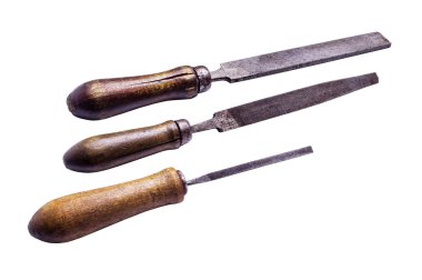 Beyaz arka plan üzerinde izole retro paslı törpülemek dosya