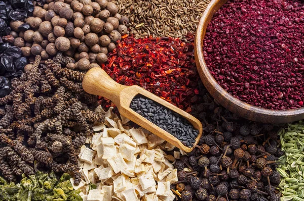 Färgstarka kryddor och örter bakgrund — Stockfoto
