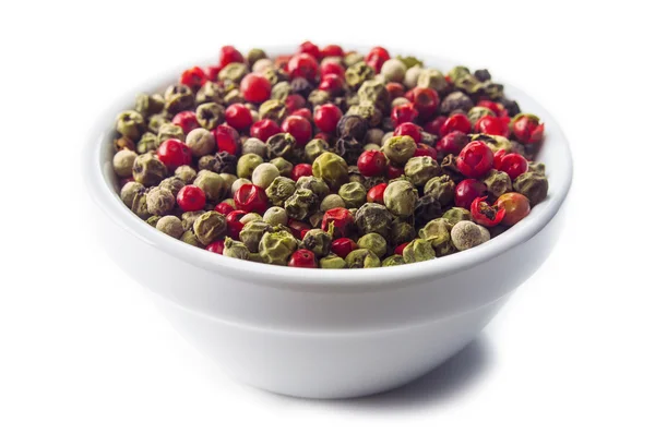 Mixed peppercorns in a bowl — Stock Photo, Image