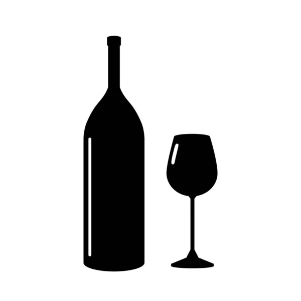 Bouteille Vin Verre Vin Isolé Sur Fond Blanc — Image vectorielle