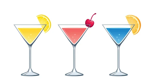 Lunettes Martini Isolées Sur Fond Blanc Ensemble Cocktails Sur Fond — Image vectorielle