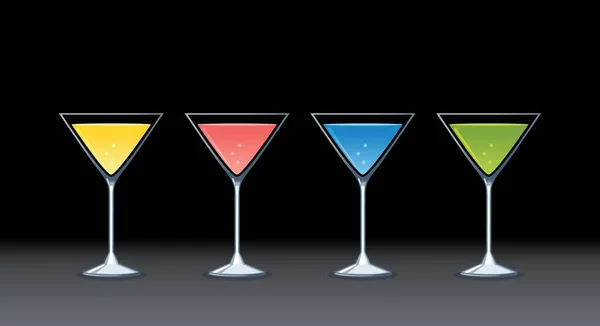 Lunettes Martini Isolées Sur Fond Noir Ensemble Cocktails Sur Fond — Image vectorielle