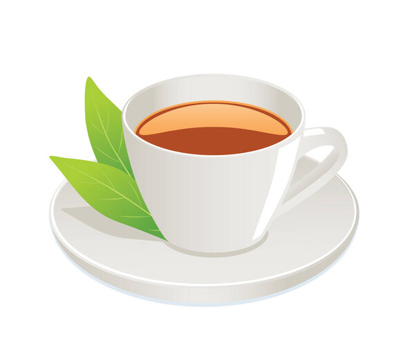 Чашка чая из тайского молока с чайным листом на белом фоне. 