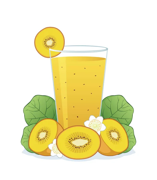 Vaso Jugo Kiwi Oro Kiwi Oro Flor Aislado Sobre Fondo — Vector de stock