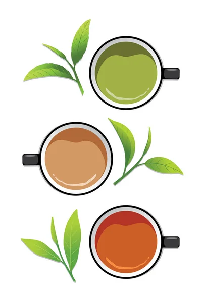 Чашка Зеленого Чаю Чашка Молока Чашка Тайського Чаю Чаєм Ізольованим — стоковий вектор