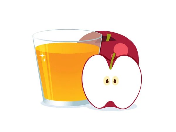 Glas Äppeljuice Och Äpplen Vit Bakgrund — Stock vektor