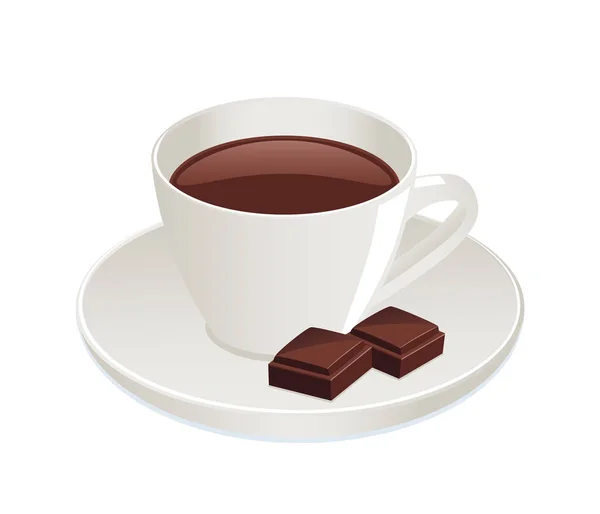 Copo Chocolate Quente Com Pedaço Uma Barra Chocolate Isolado Fundo — Vetor de Stock