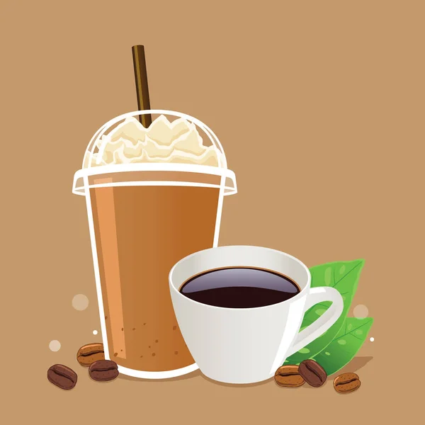 Šálek Horké Kávy Kávy Frappe Vzít Cestu Pohár Kávovými Zrny — Stockový vektor