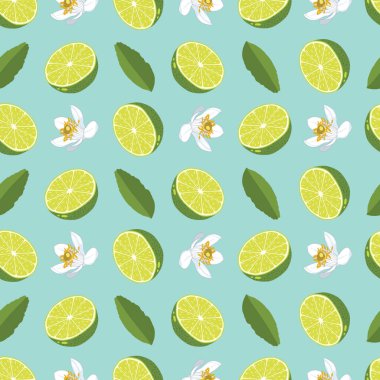 Kireç ve çiçeğin yarısı ve yapraklar beyaz arka planda izole edilmiş. Kalıp.