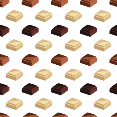 Siyah çikolata, çikolata ve beyaz arka planda izole edilmiş beyaz çikolata..