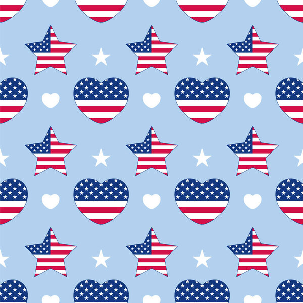 Флаг Соединенных Штатов Америки по форме сердца и форме звезды выделен на синем фоне.. 