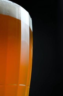 Siyah arka planda bir bardakta bira