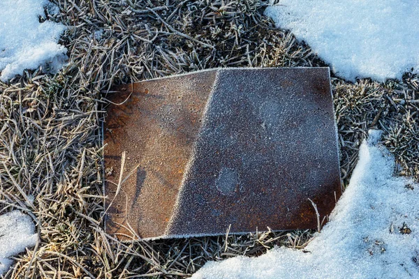 Der Erste Frost Auf Dem Gras Schnee Und Frost Mit — Stockfoto