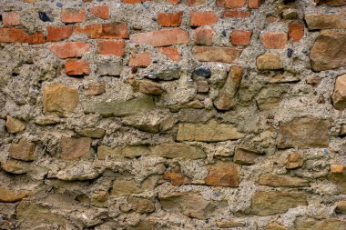 Çalışan tasarım için taş duvar arkaplanı, çeşitli çözümler ve yapılar, üst açı, yakın çekim.