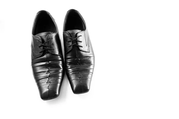 Old Black Mens shoes on white background — Stock Photo, Image