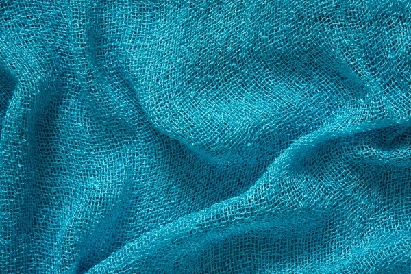 青くしゃくしゃスカーフ コットン生地のテクスチャ背景 — ストック写真
