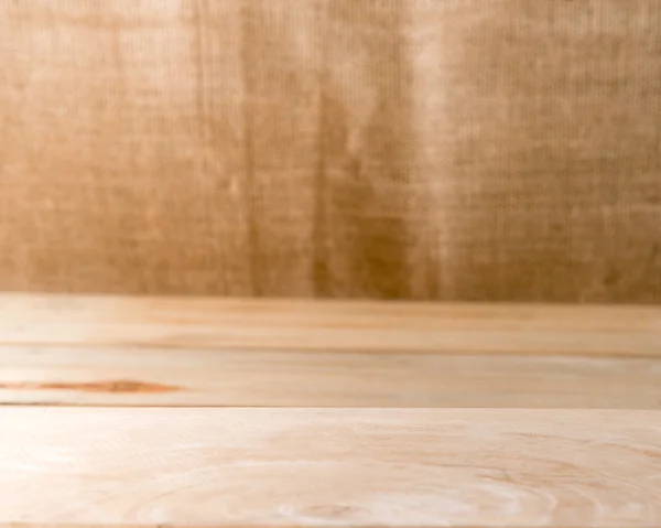 Suelo de madera vintage con fondo de textura de saco — Foto de Stock