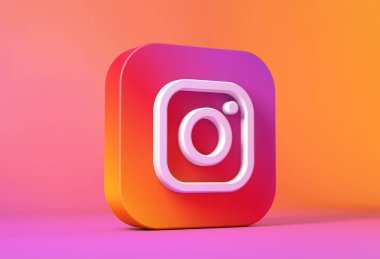 Renkli arkaplanda Instagram simgesinin 3d görüntülenmesi