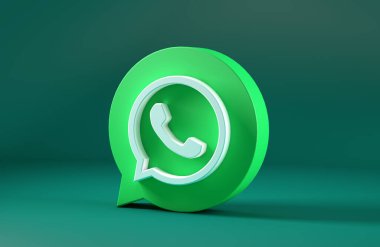WhatsApp simgesi yeşil arkaplanda izole edildi. 3B Görüntü