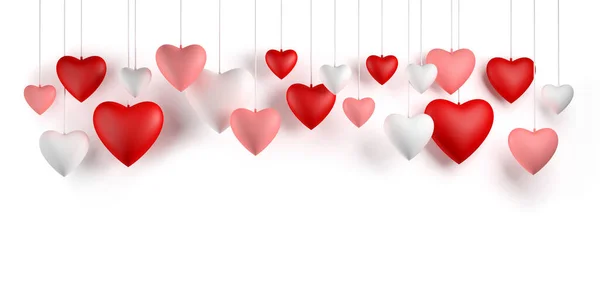 Hängende Herzen Valentinstag Grußkarte Design Auf Weißem Hintergrund — Stockfoto