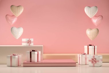 Hediyeler ve sevgi dolu bir sahne Sevgililer Günü ve Anneler Günü konsepti.