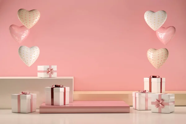 Hediyeler ve sevgi dolu bir sahne Sevgililer Günü ve Anneler Günü konsepti.