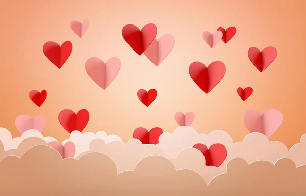 Valentinstag Konzept Wolken Und Herzen Mit Warmem Hintergrund — Stockfoto