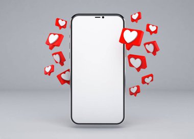 Kalp simgeleri ve boş ekranlı akıllı telefon tasarımını geçirir