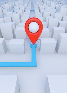 Konum noktalı GPS navigasyon haritası. 3d oluşturma