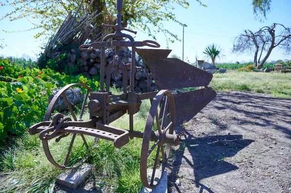 Old farming machinery at farmers market