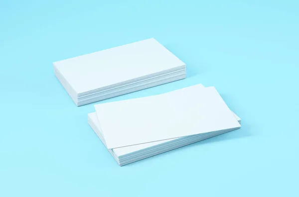 Duas Pilhas Cartões Visita Brancos Fundo Azul — Fotografia de Stock