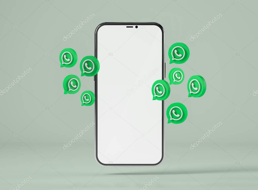 Smartphone with whatsapp icons with blank screen for your design