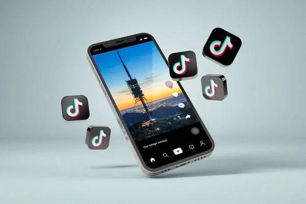 Teléfono Inteligente Con Iconos Pantalla Tiktok Renderizado —  Fotos de Stock