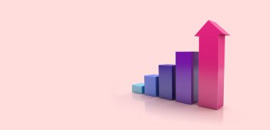 Kopyalama alanı ile mor tonlarda yükselen grafik, 3d oluşturma