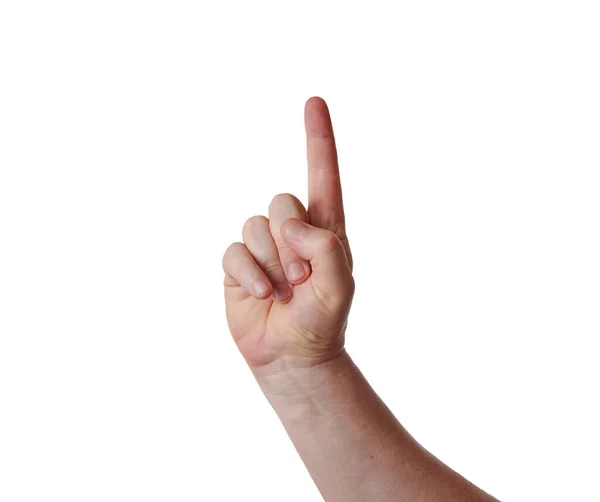 Mano Hombre Con Dedo Índice Elevado Sobre Fondo Blanco — Foto de Stock