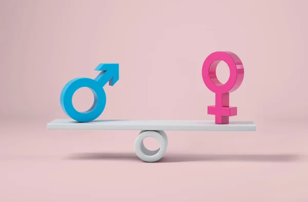Cinsiyet eşitliği kavramına göre kadın ve erkeğin bir işareti. 3d oluşturma