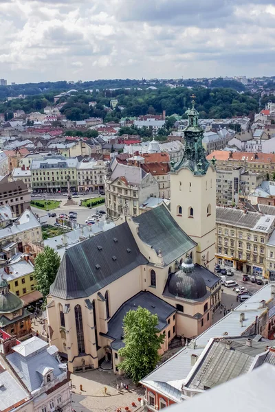 Blick Auf Die Historische Altstadt Von Lviv Bewölkten Morgen Ukraine — Stockfoto