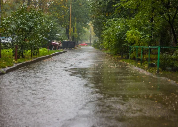 城市里的雨 人行道 汽车在雨中 水花四溅 洒在路上 Eqrly Autumn — 图库照片