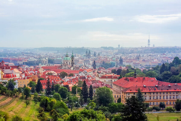 View over historic center of Prague with castle, Czech Republic