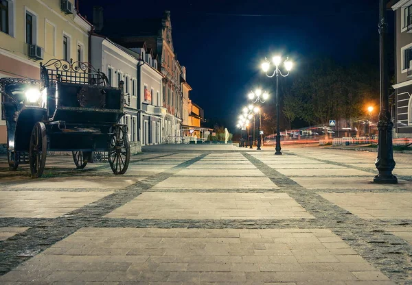 在城市的旧城区 夜路是美丽的 在卡米耶茨 波德利斯基市的历史地段 夜路上铺着街道灯饰的瓷砖 乌克兰 — 图库照片