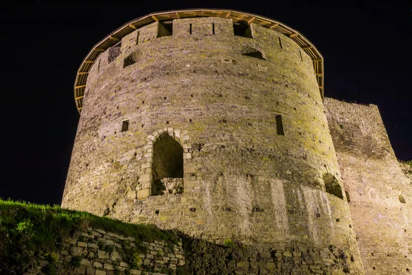 Widok Wież Murów Zamku Kamianets Podilskyi Nocy Kamienny Bastion Starożytnego — Zdjęcie stockowe